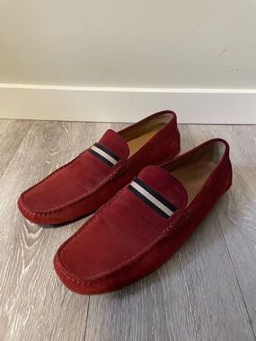 Bally Pearce Penny Loafer Shoes Suede Leather Red Terracotta Mens Size 13D